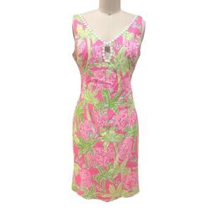 Lilly Pulitzer Taboo Pink Elephant Print Keyhole Shift Dress Size 6 Sleeveless